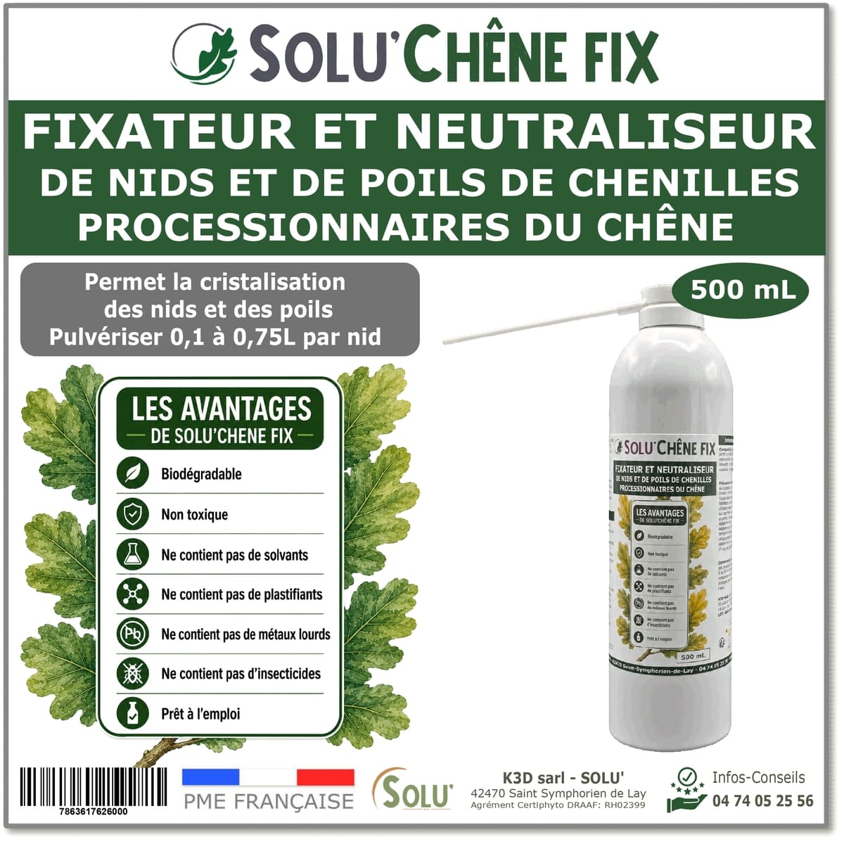 Traitement biologique contre les nids de chenilles processionnaires du chêne, Solu